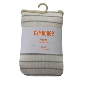 NWT Gymboree tights girls 2T-3T white gray neon yellow striped Cozy Ski Lodge